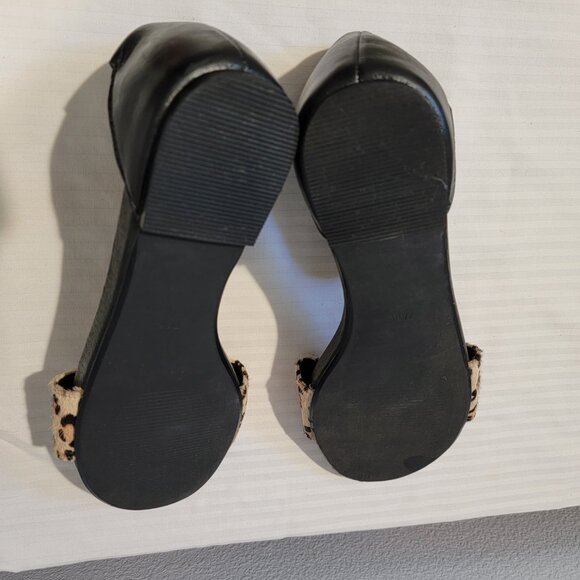 Genuine Leather Animal Print Sandals Black Beige Ankle Strap Size 8/38 LIKE NEW - Picture 7 of 12
